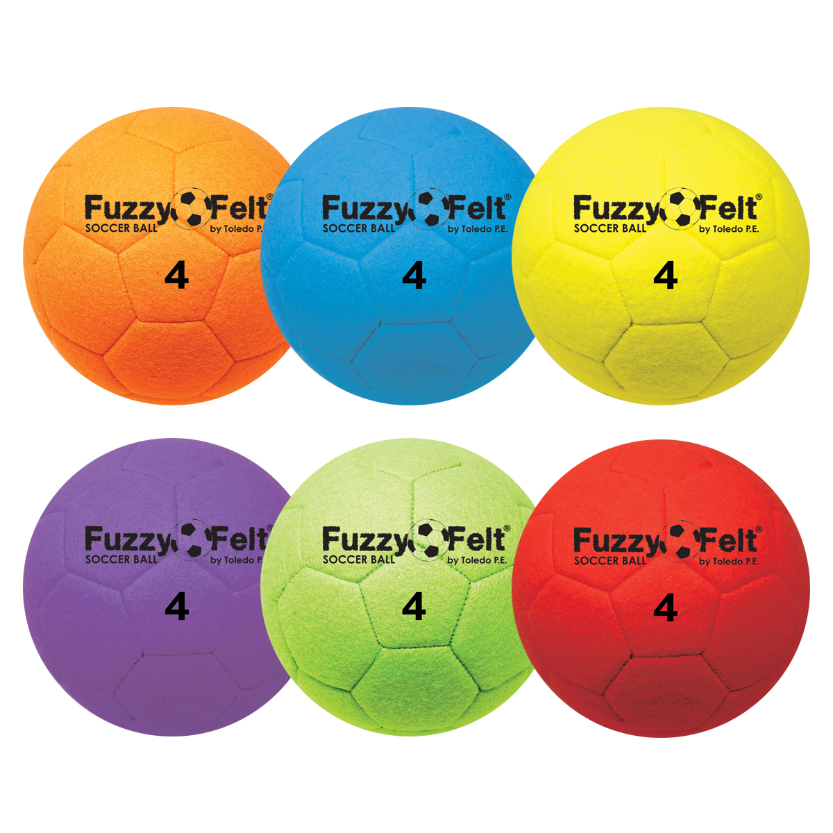 Fuzzy Felt Size 4 Indoor Soccer Ball 6-Color Set of 6